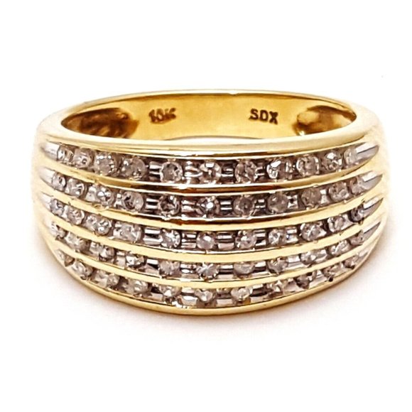 Beautiful 10K Karat Solid Yellow Gold Designer Diamond Cluster Ring - Size 7 - Picture 1 of 11